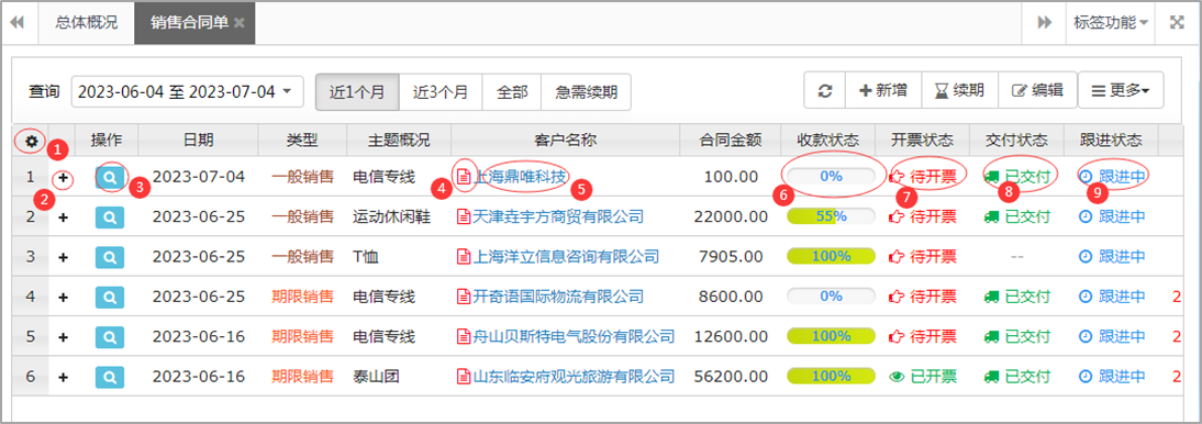 合同帮手-合同单据列表页功能点使用方法